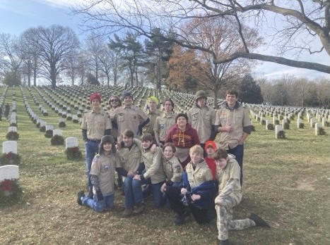Pictured, Newark Valley Boy Scout Troop 30 participates in placing wreaths at Arlington National Cemetery. Photo provided.